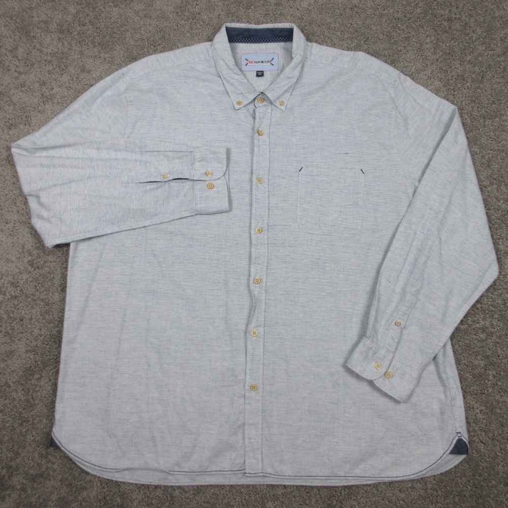 32 Bar Blues Shirt Mens 3XL Gray Blue Linen Blend Light Pocket Button Up EUC